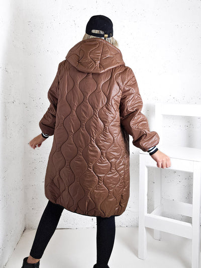 Sara Oversize Quilted hooded jacket Brown
