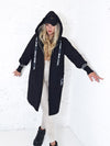 Lara Black hooded Longline coat