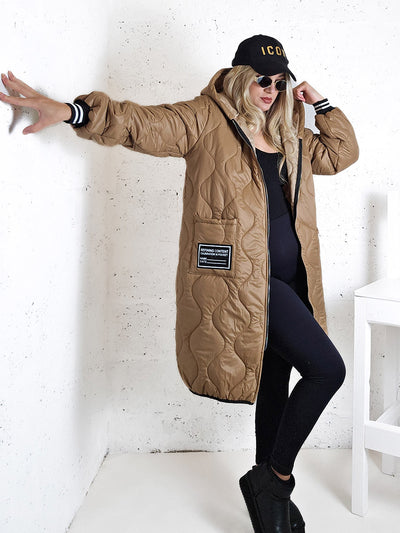 Sara Oversize Quilted hooded jacket Camel