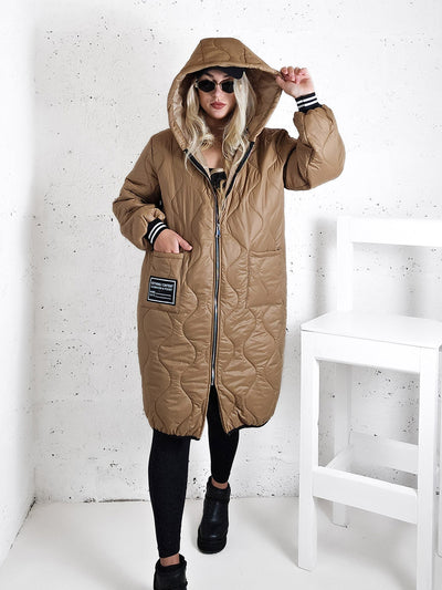 Sara Oversize Quilted hooded jacket Camel