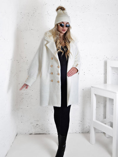 Nathaly Alpaca golden button coat Cream-White