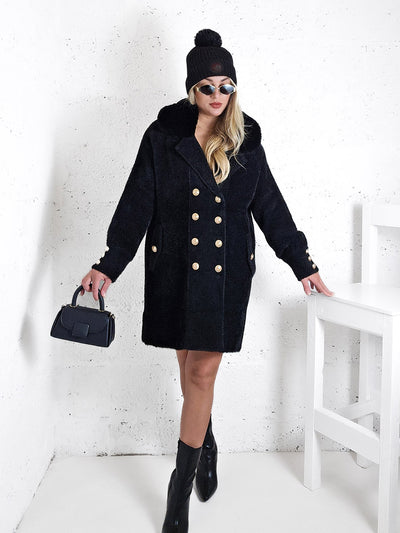 Nathaly Alpaca golden button coat Black