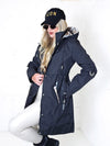 Black hooded check detail parka jacket