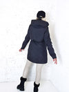 Black hooded check detail parka jacket