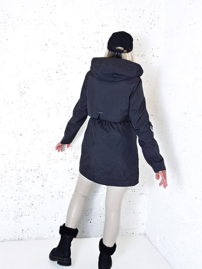 Black hooded check detail parka jacket