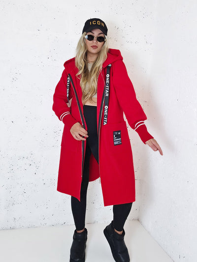 Lara Red hooded Longline coat