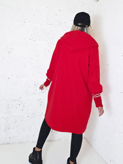 Lara Red hooded Longline coat