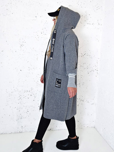 Lara Grey hooded Longline coat