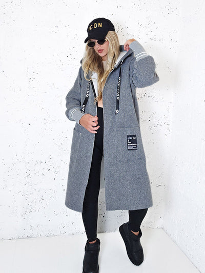 Lara Grey hooded Longline coat