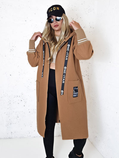 Lara Camel hooded Longline coat