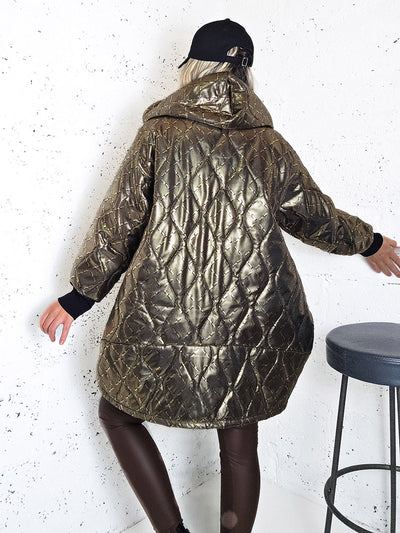 Thea Oversize Quilted hooded jacket Gold