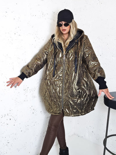 Thea Oversize Quilted hooded jacket Gold