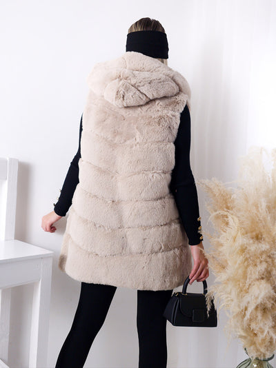 Ollie hooded Faux fur gilet Beige