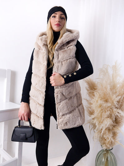 Ollie hooded Faux fur gilet Beige