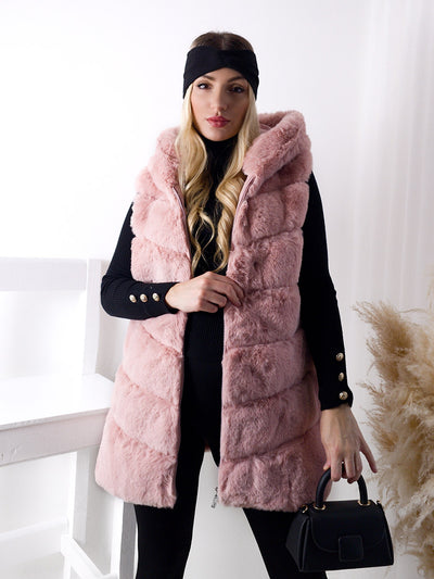 Ollie hooded Faux fur gilet Pink