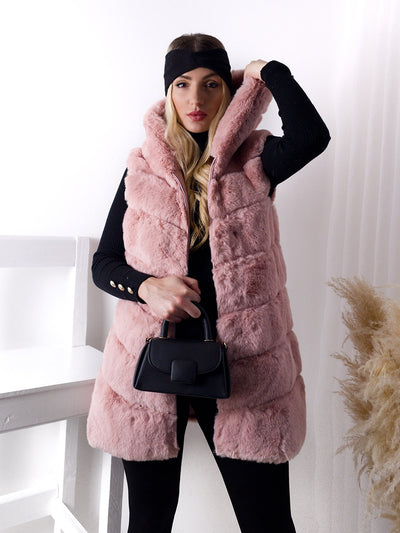 Ollie hooded Faux fur gilet Pink