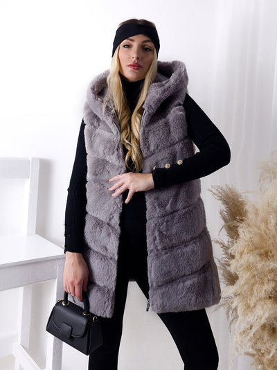 Ollie hooded Faux fur gilet Grey