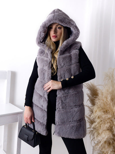 Ollie hooded Faux fur gilet Grey