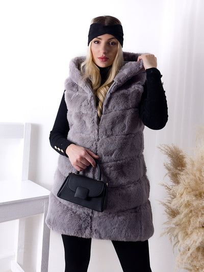 Ollie hooded Faux fur gilet Grey