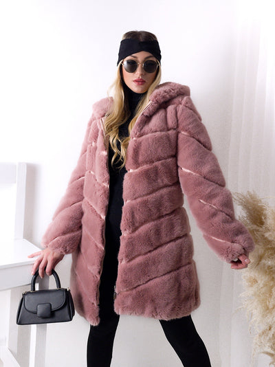 Zoe hooded Faux fur coat Pink