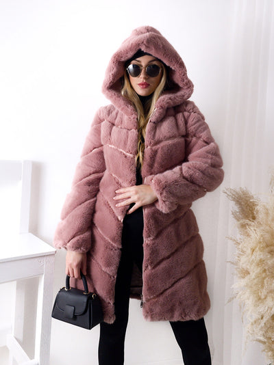 Zoe hooded Faux fur coat Pink