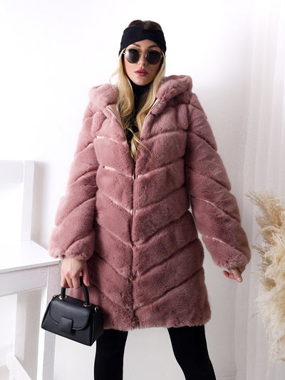 Zoe hooded Faux fur coat Pink