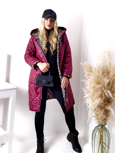 Leo Oversize Quilted hooded jacket Burgundy