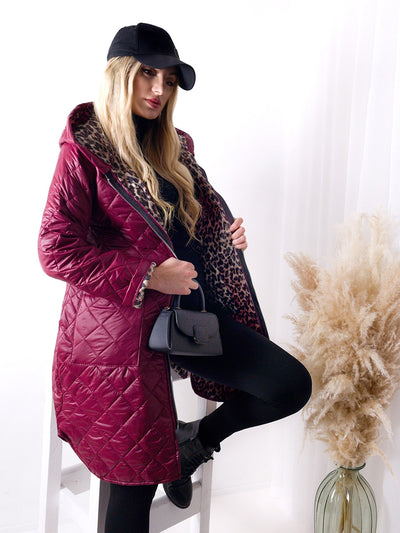 Leo Oversize Quilted hooded jacket Burgundy