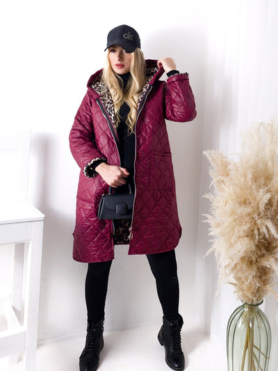 Leo Oversize Quilted hooded jacket Burgundy