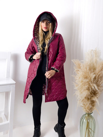 Leo Oversize Quilted hooded jacket Burgundy