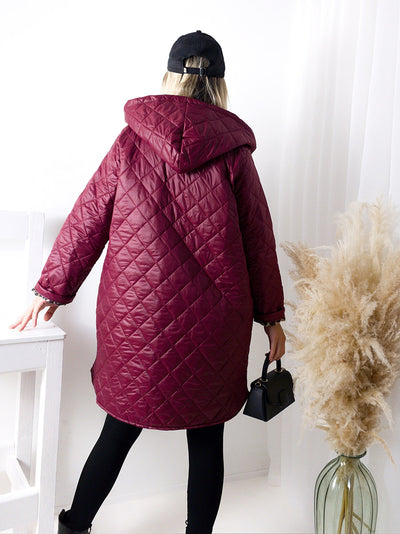 Leo Oversize Quilted hooded jacket Burgundy