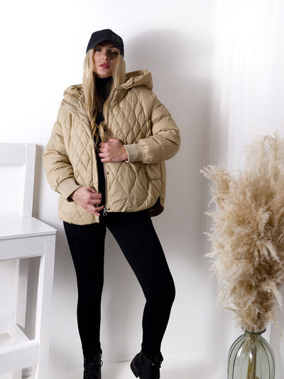 Vera oversize Quilted jacket with down and feather filling Beige