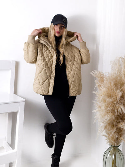 Vera oversize Quilted jacket with down and feather filling Beige