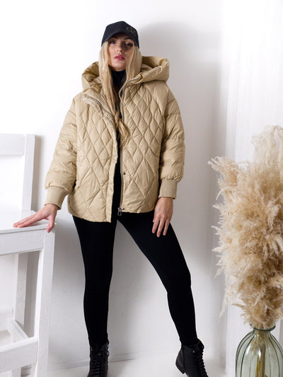 Vera oversize Quilted jacket with down and feather filling Beige