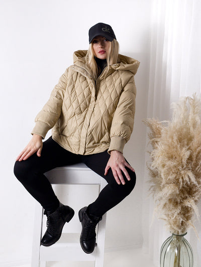 Vera oversize Quilted jacket with down and feather filling Beige