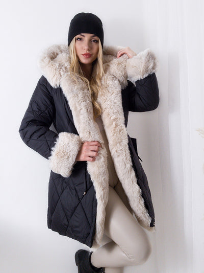 Alina faux fur hooded quilted coat