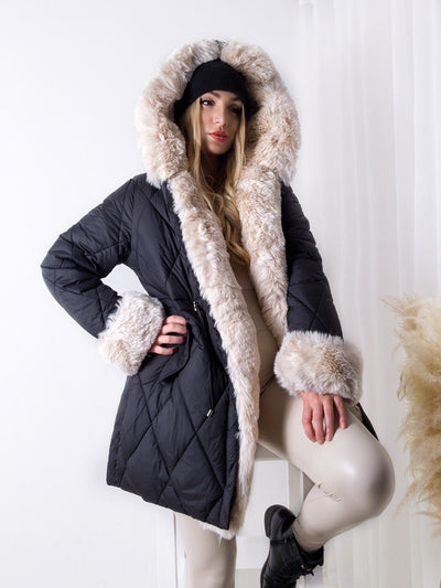 Alina faux fur hooded quilted coat