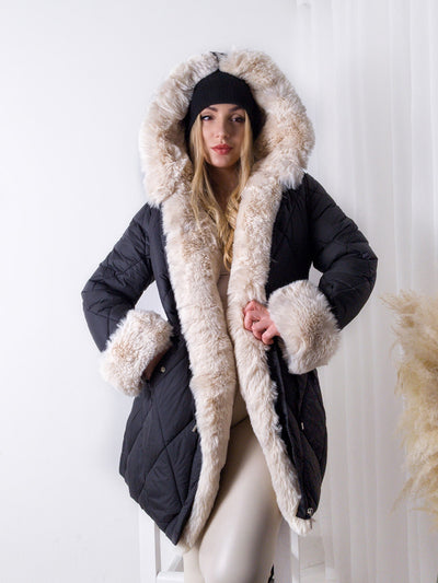 Alina faux fur hooded quilted coat