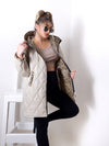 Leo Oversize Quilted hooded jacket Beige