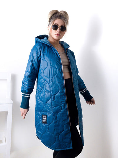 Lili Oversize Quilted hooded jacket Petrol