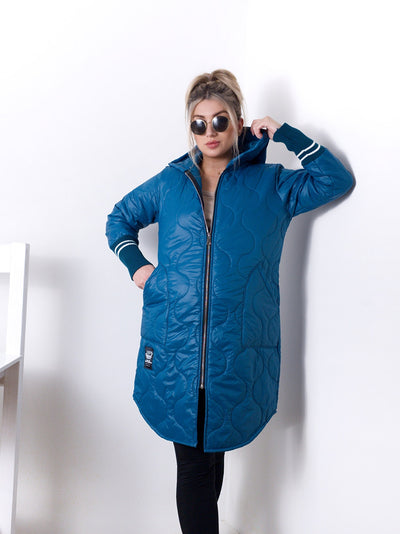 Lili Oversize Quilted hooded jacket Petrol