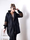 Leo detail sleeves hooded coat Black