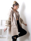 Leo detail sleeves hooded coat Beige