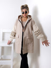 Leo detail sleeves hooded coat Beige