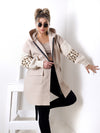 Leo detail sleeves hooded coat Beige