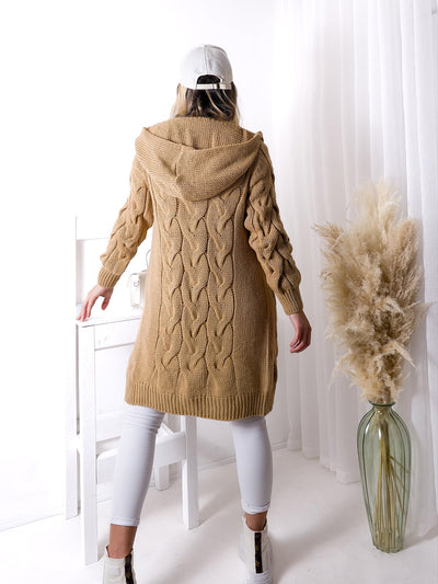 Ella Chunky knit hooded cardigan Camel