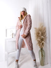 Ella Chunky knit hooded cardigan Pink