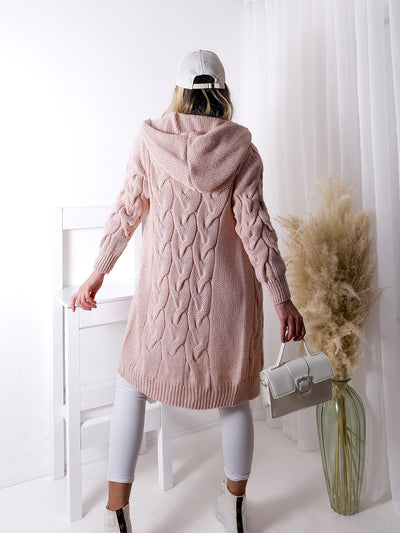 Ella Chunky knit hooded cardigan Pink