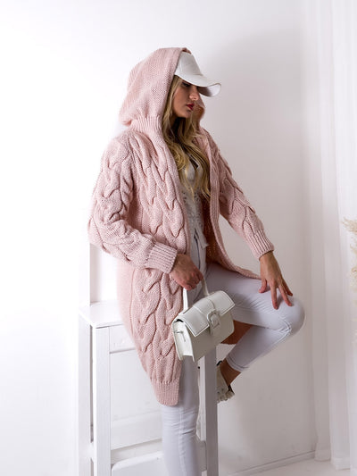 Ella Chunky knit hooded cardigan Pink