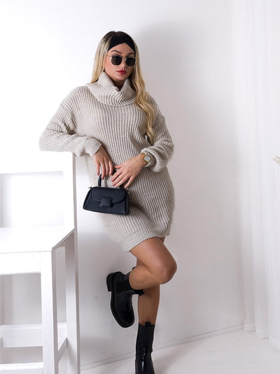 Betty roll-neck knitted dress Beige